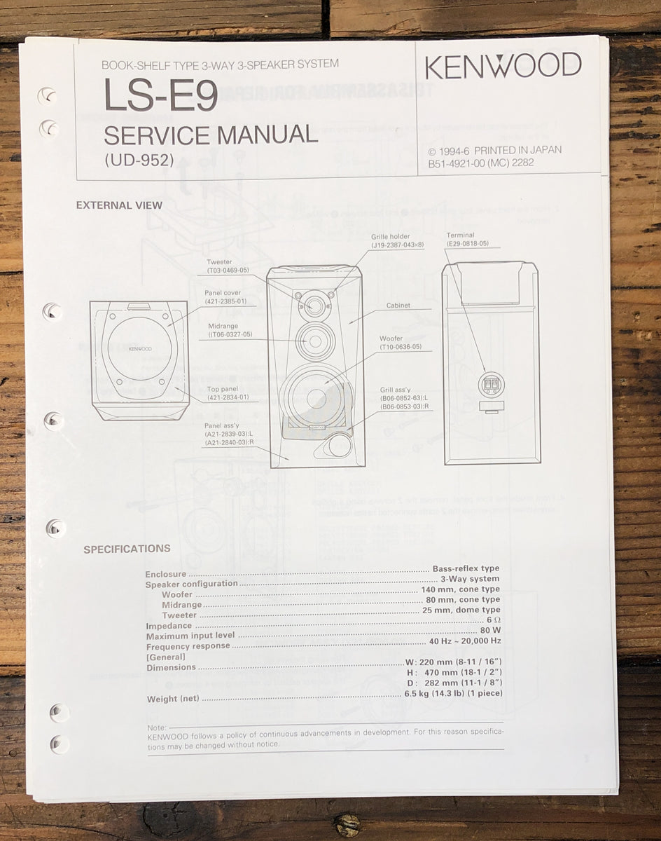 Kenwood LS-E9 Speaker Service Manual *Original*