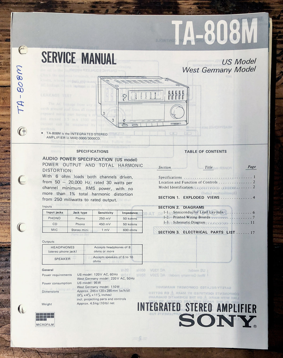 Sony TA-808M Amplifier Service Manual *Original*