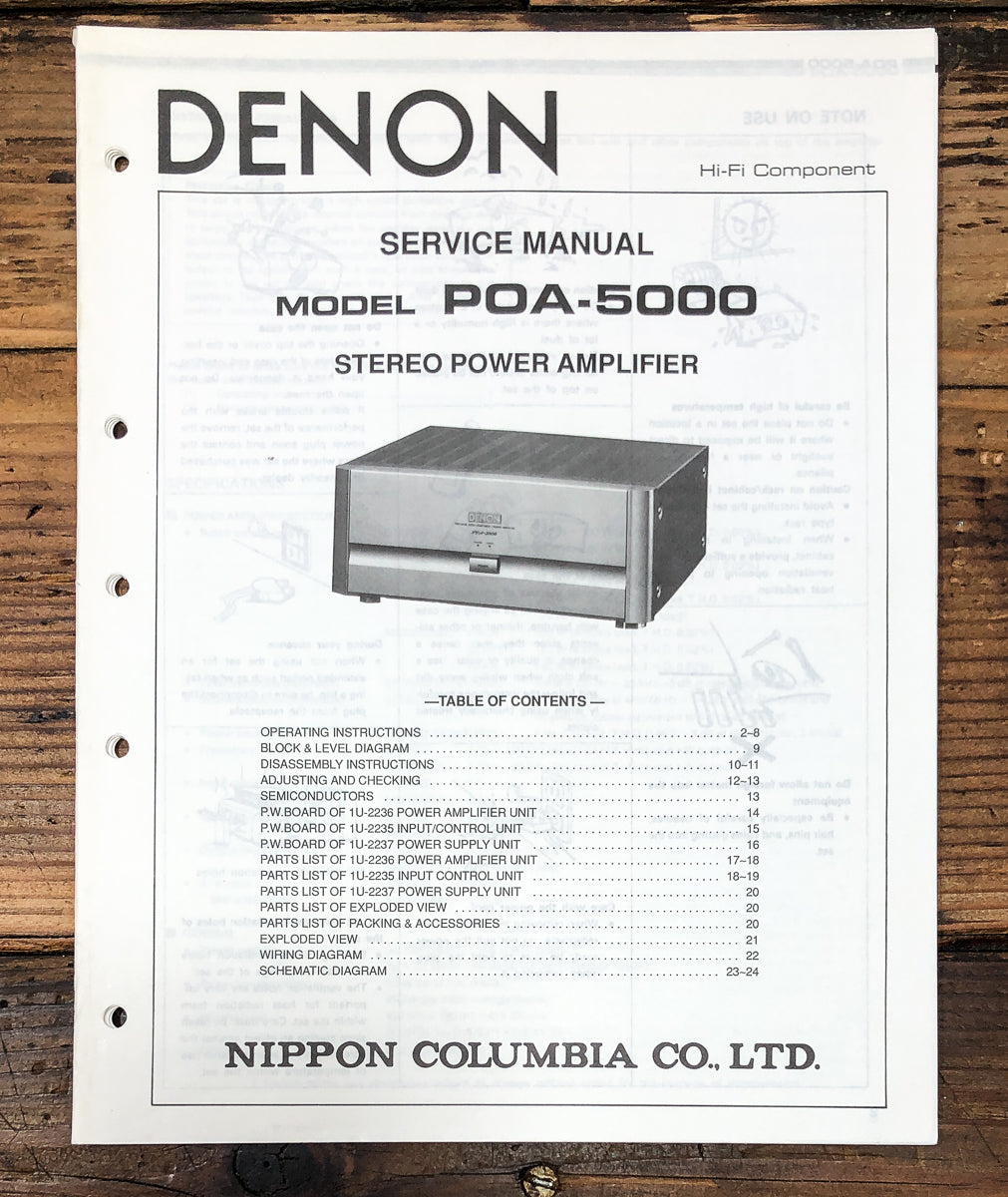 Denon POA-5000 Amplifier Service Manual *Original*