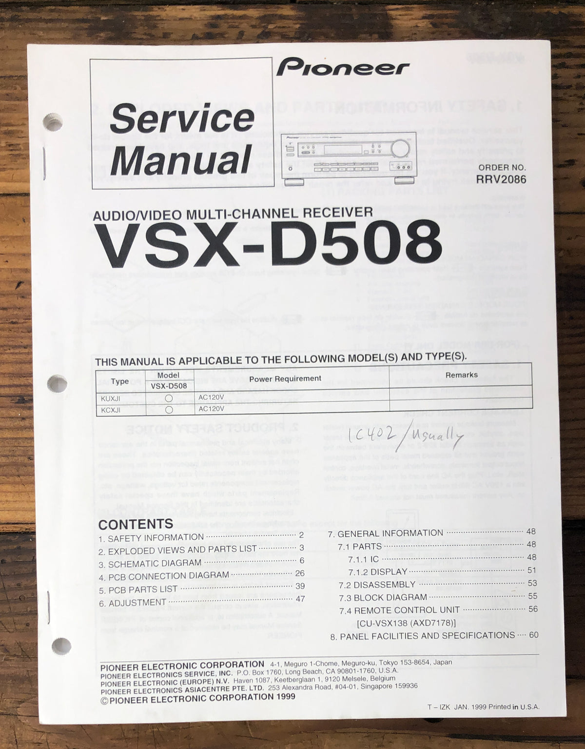 Pioneer VSX-D508 Receiver Service Manual *Original*