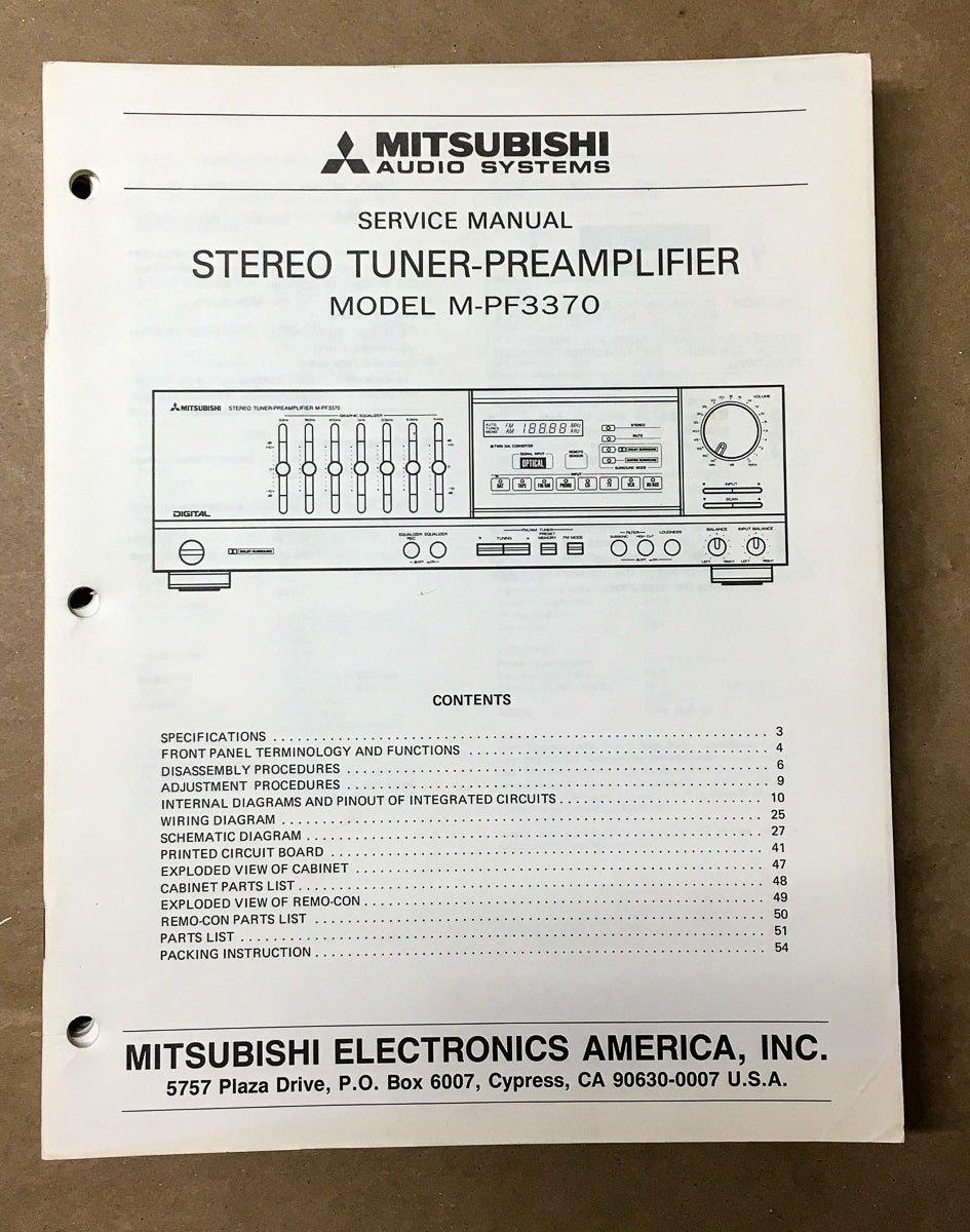 Mitsubishi M-PF3370 Preamp / Preamplifier Service Manual *Original*