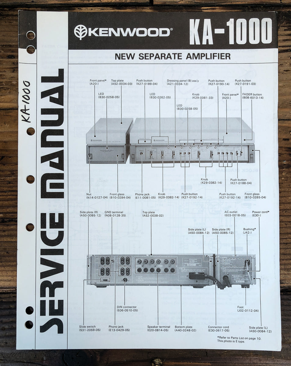 Kenwood KA-1000 Amplifier Service Manual *Original*