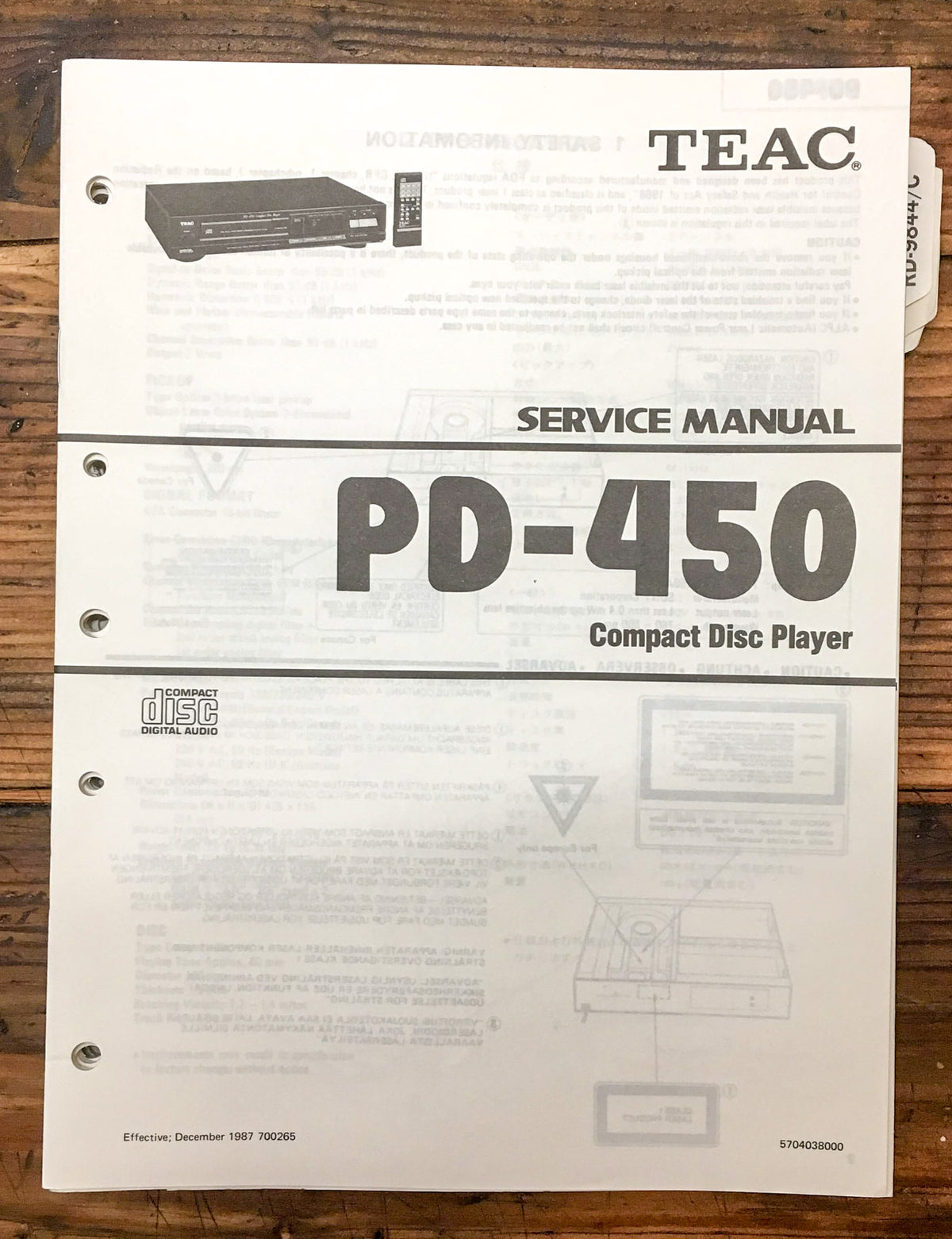 Teac PD-450 CD Player Service Manual *Original*