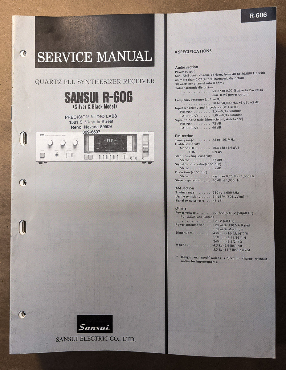 Sansui R-606 Receiver Service Manual *Original*