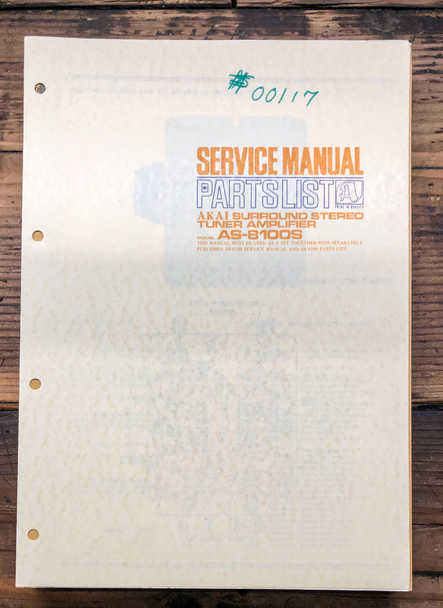 Akai AS-8100S Tuner Amplifier Add/ Supp. Service Manual *Original*