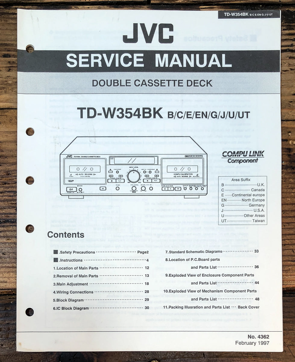 JVC TD-W354 Cassette Supp. Service Manual *Original*