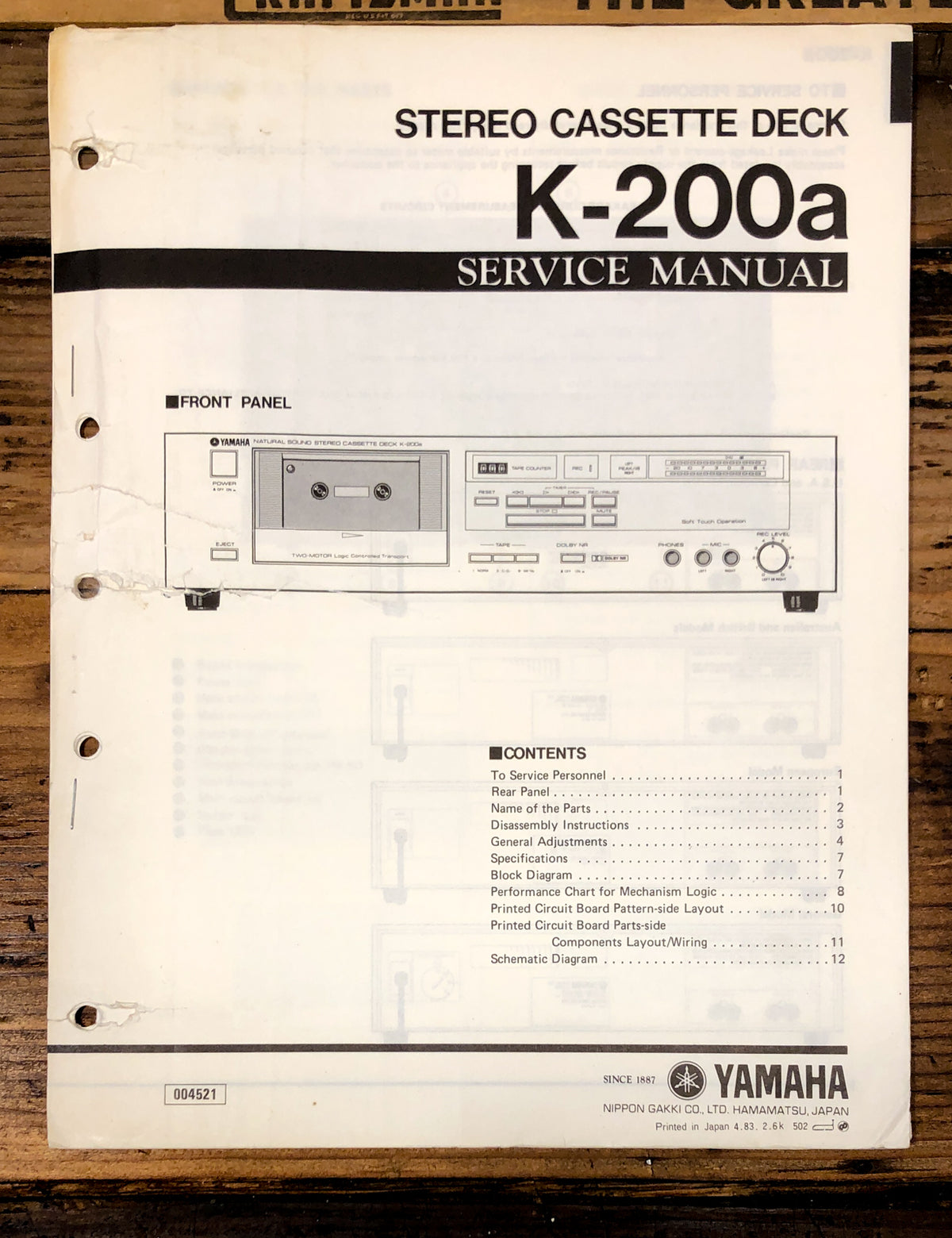Yamaha K-200a Cassette Service Manual *Original*