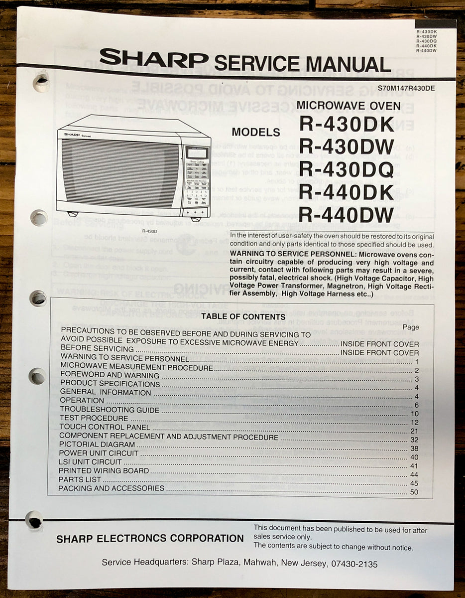 Microwave Service Manual *Original* – Vintage Audio Store - Vintage Service Manuals, Stereo ...