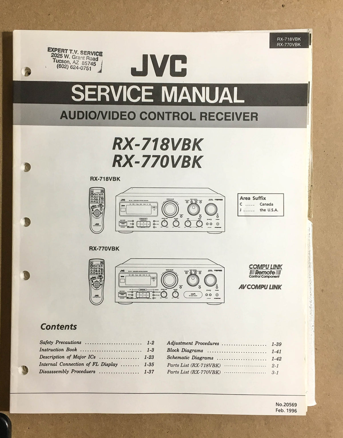 JVC RX-718 RX-770 VBK Receiver Service Manual *Original*