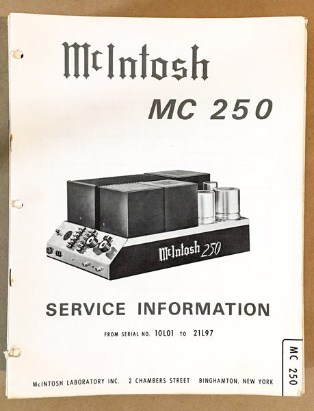 McIntosh MC250 MC-250 Amplifier Service Manual *Original* #2