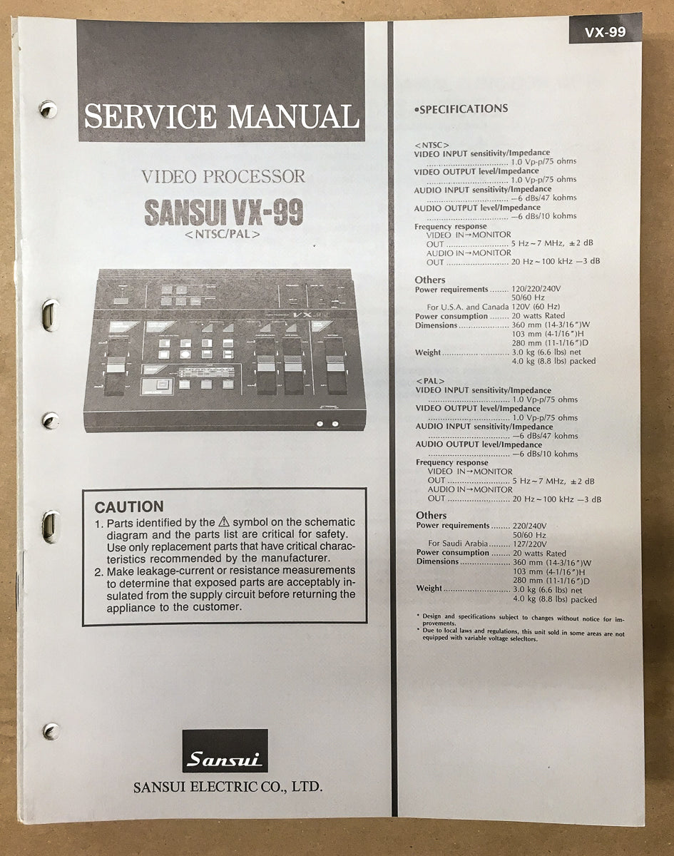 Sansui VX-99 Video Processor Service Manual *Original*