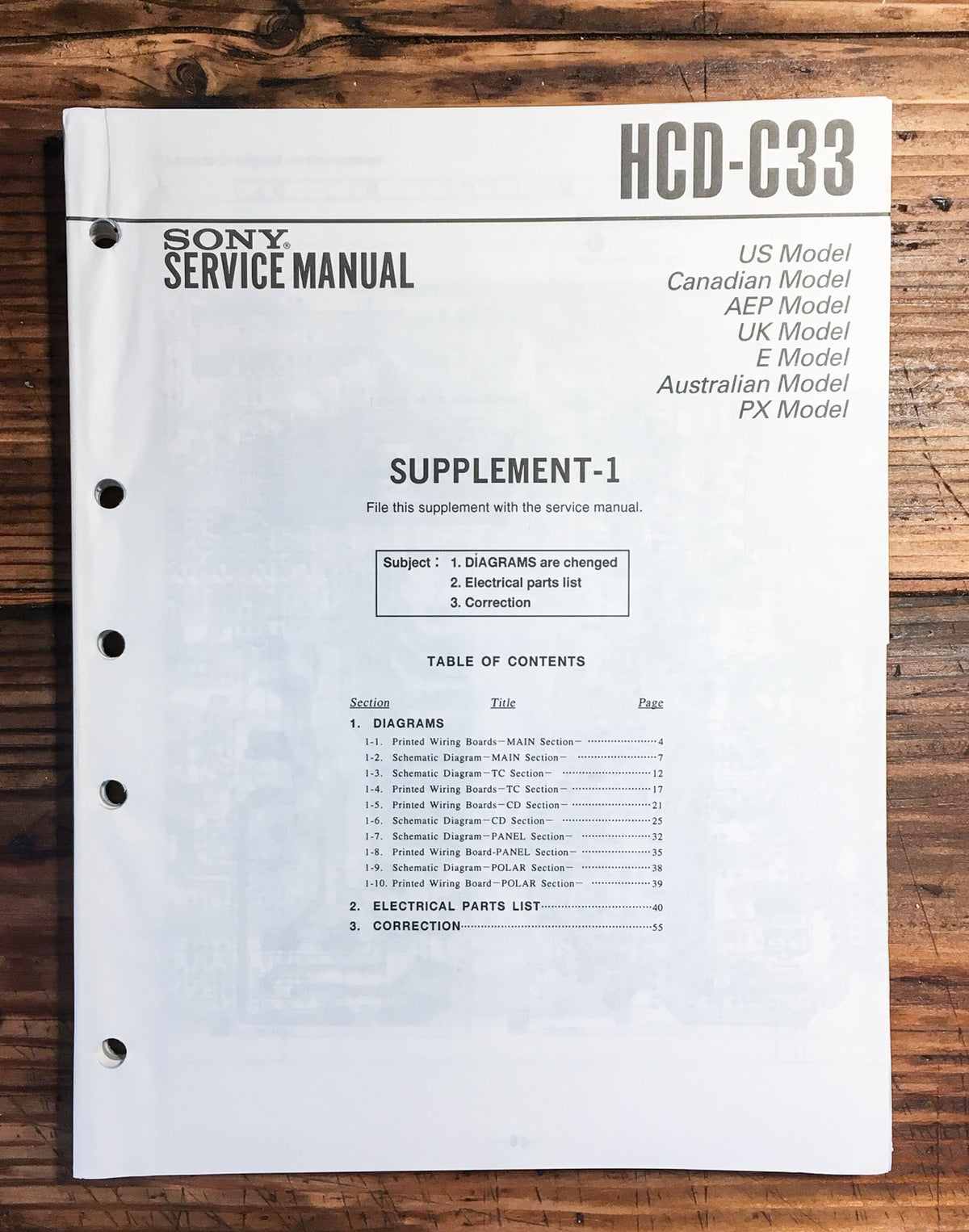 Sony HCD-C33 Stereo Service Manual Supplement *Original*