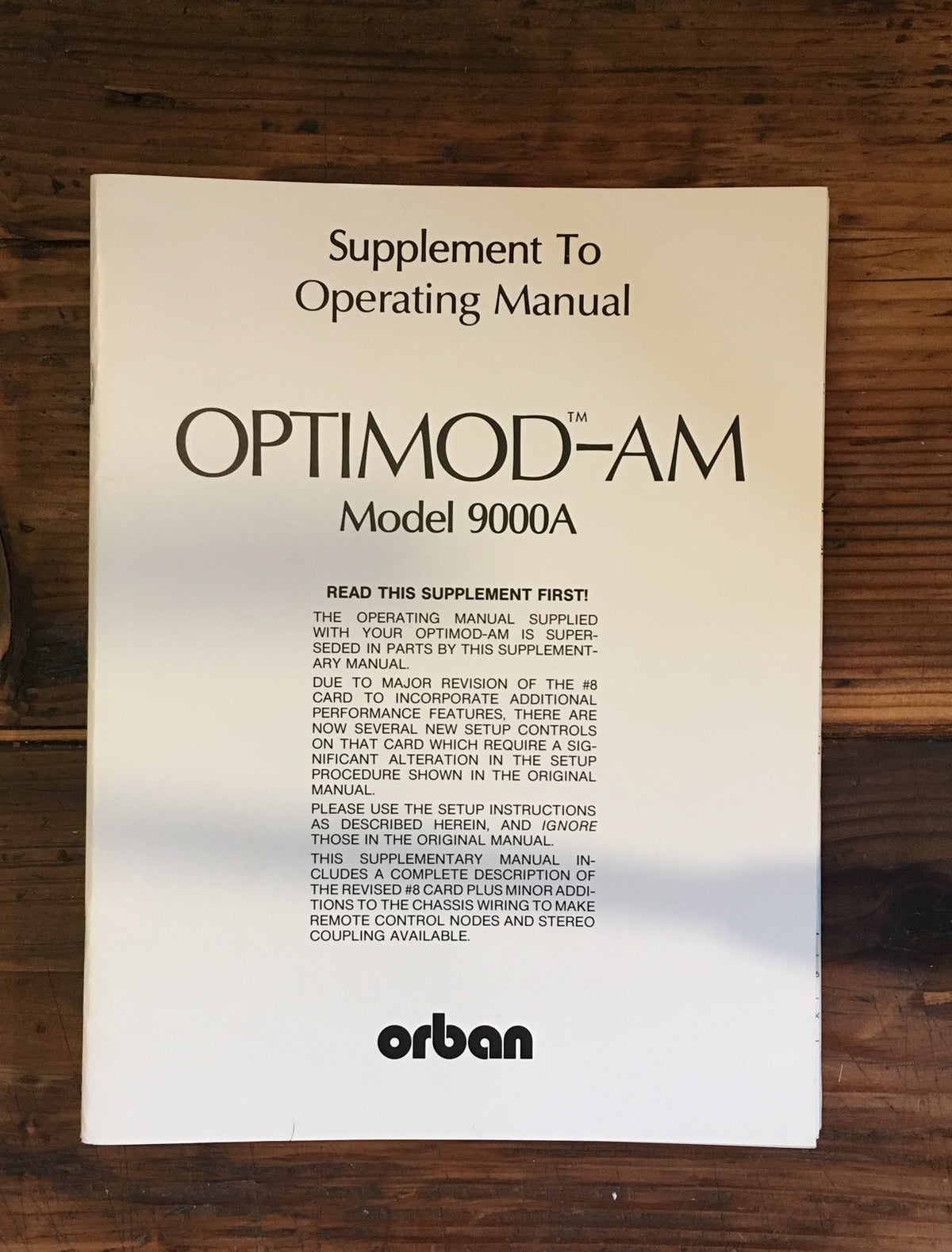 Orban Optimod AM 9000A 9000 A Operating Manual Sup. *Original*