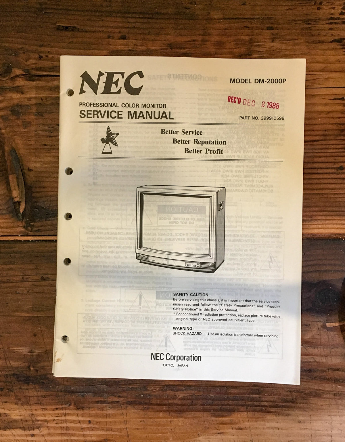 NEC Model DM-2000P Monitor Service Manual *Original