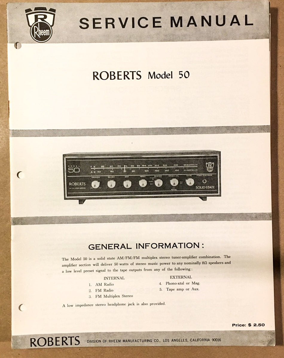 Roberts Model 50 Receiver Service Manual *Original*