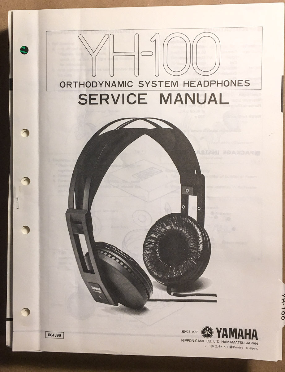 Yamaha YH-100 Headphone Service Manual *Original*