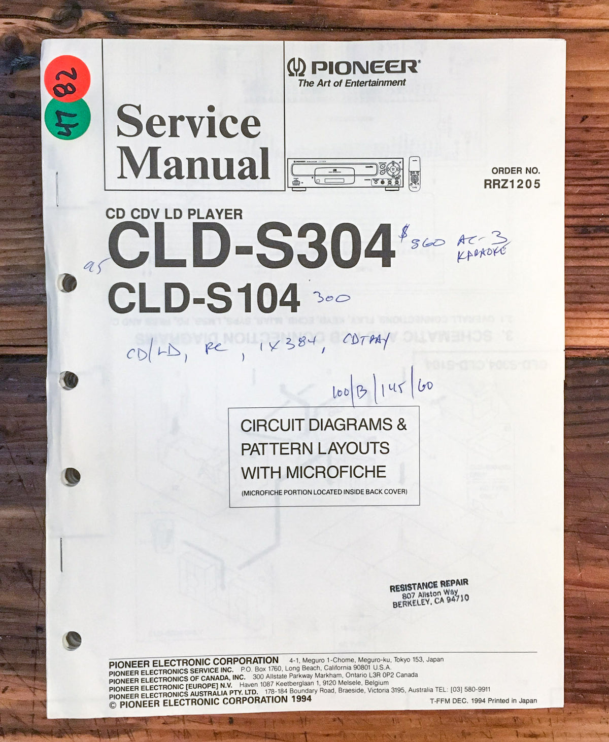 Pioneer CLD-S304 CLD-S104 CD CDV LD Player Service Manual *Original*