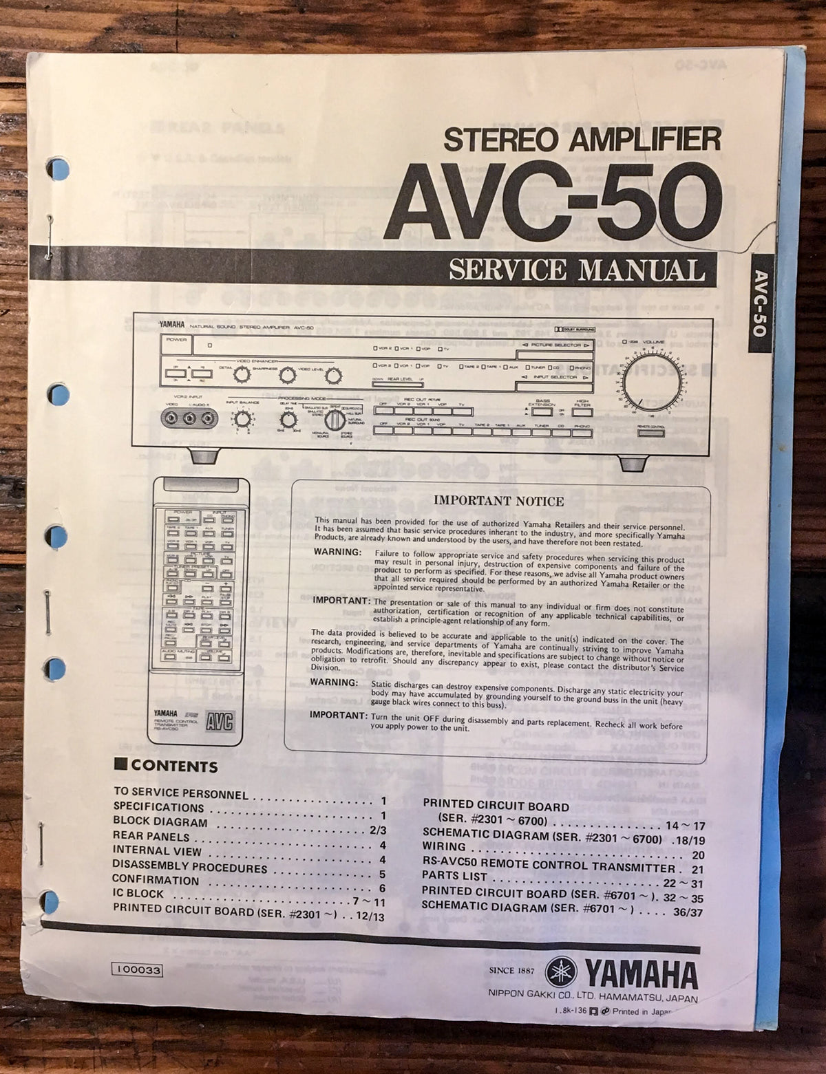 Yamaha AVC-50 AV Amplifier Service Manual *Original*