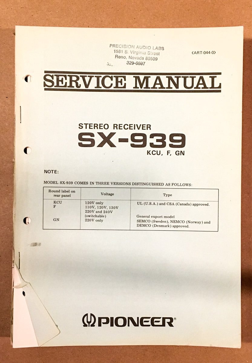 Pioneer SX-939 Receiver Service Manual *Original*