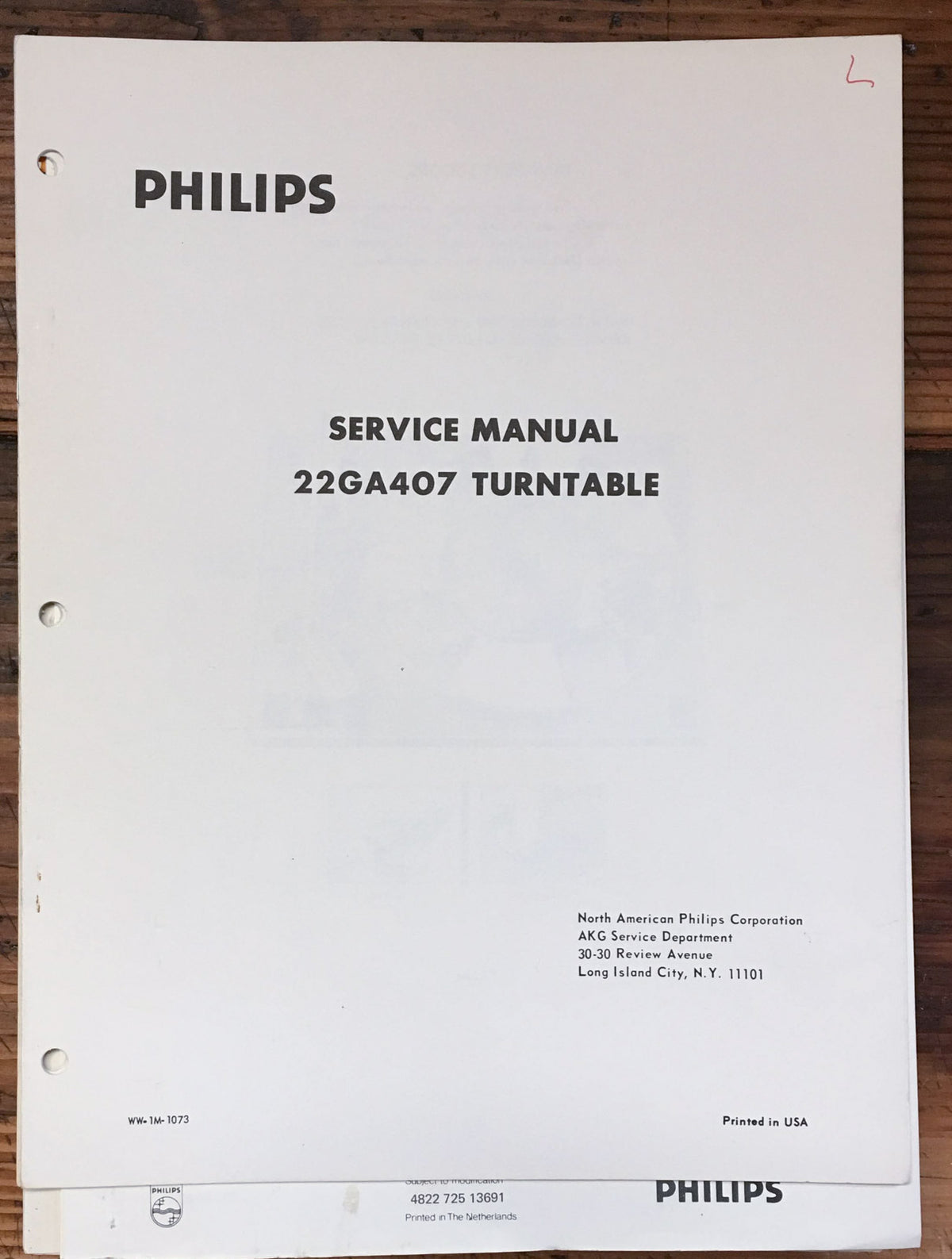 Philips GA-407 22GA407 Record Player / Turntable Service Manual *Original*