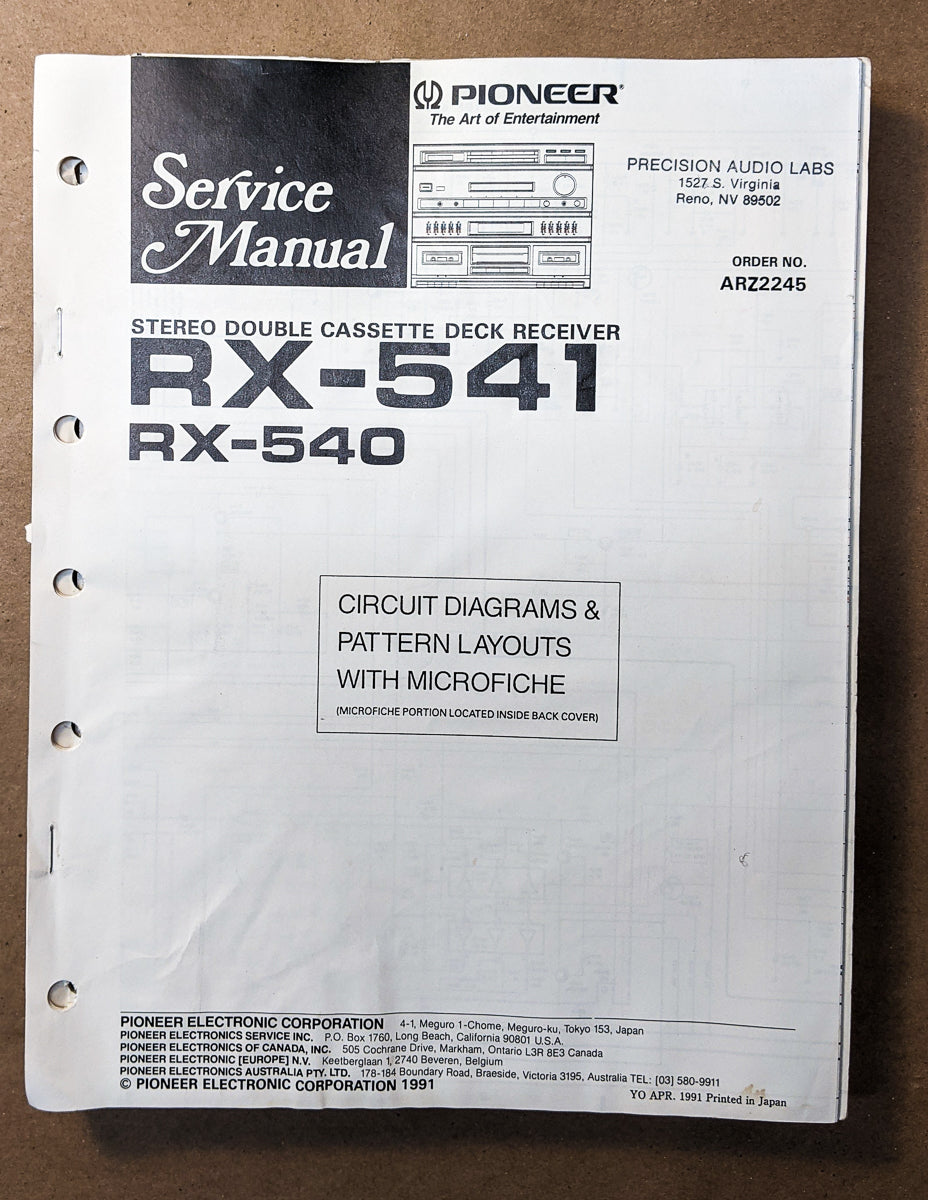 Pioneer RX-541 RX-540 Receiver Service Manual *Original* – Vintage