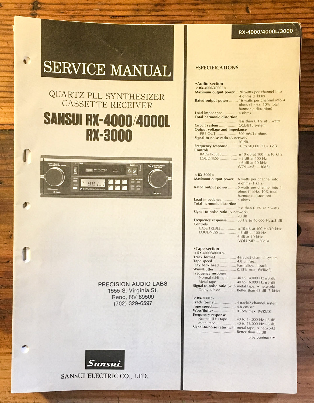 Sansui RX-3000 RX-4000 L Stereo Service Manual *Original*