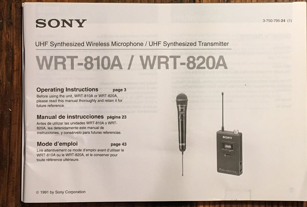 Sony WRT-810A WRT-820A UHF Mic Transmitter Owners / User Manual *Original*