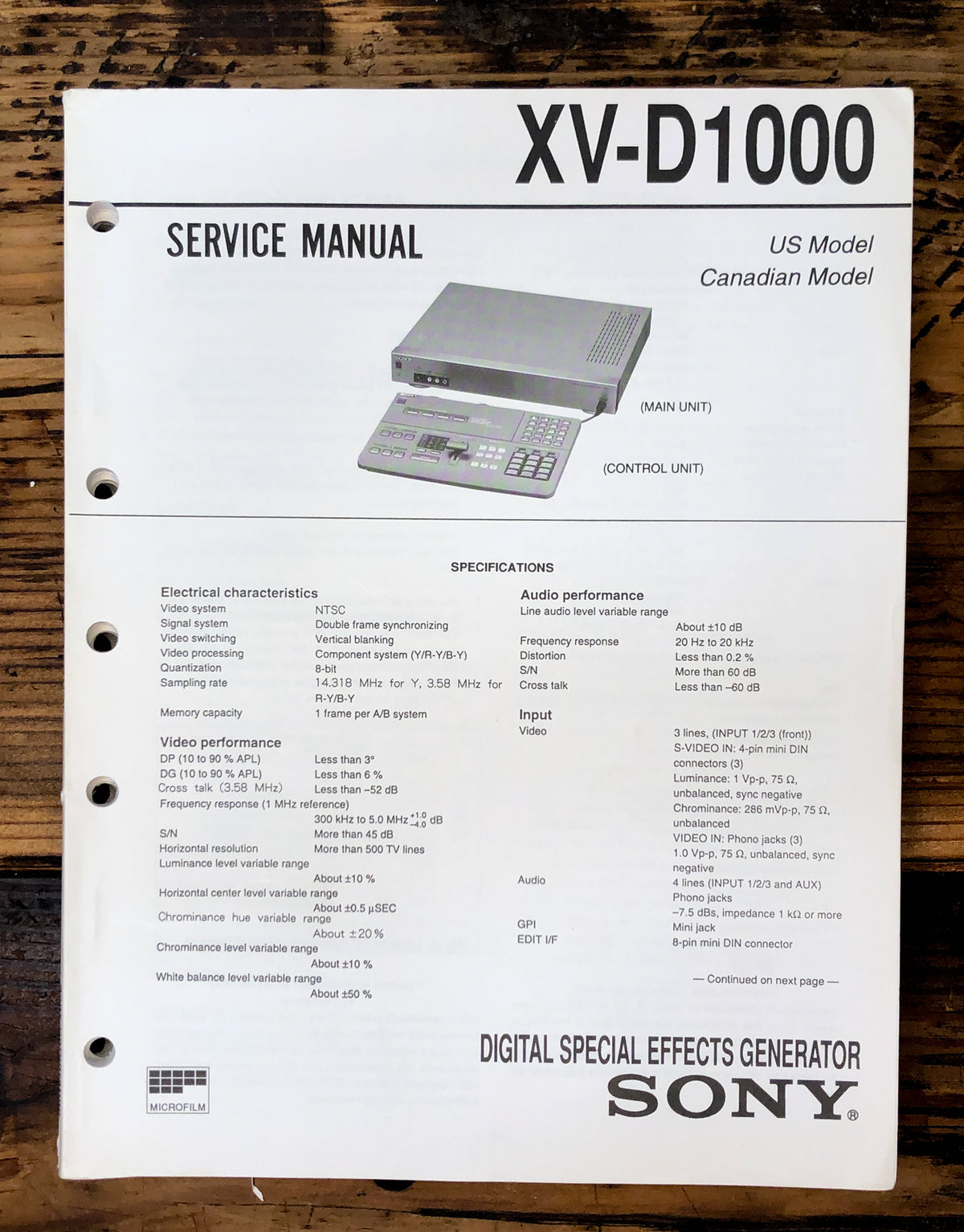 Sony XV-D1000 FX Generator Service Manual *Original*