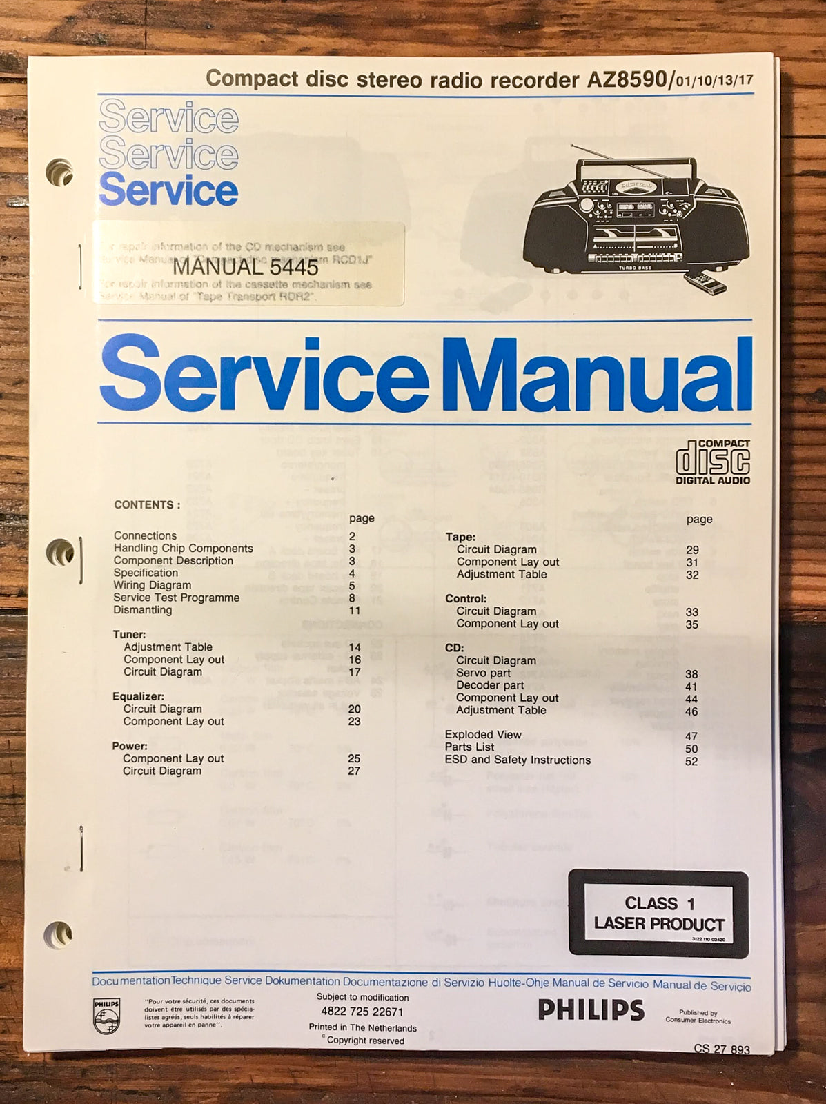 Philips AZ8590AZ-8590 CD Radio Service Manual *Original*