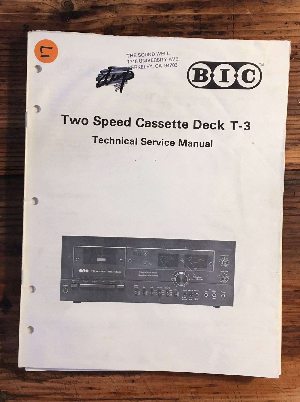BIC / B.I.C T-3 Cassette Service Manual *Original*