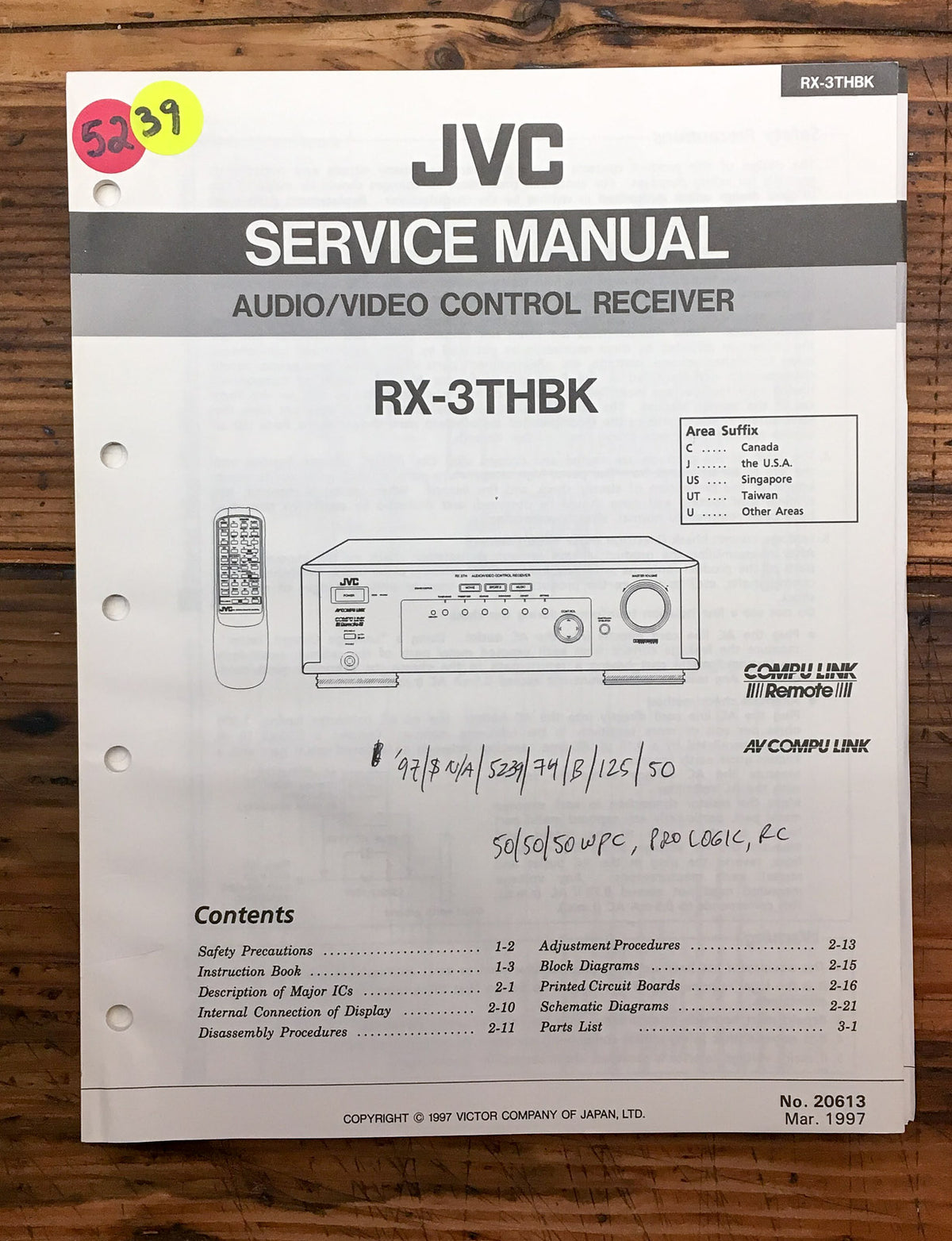 JVC RX-3TH BK Receiver Service Manual *Original*