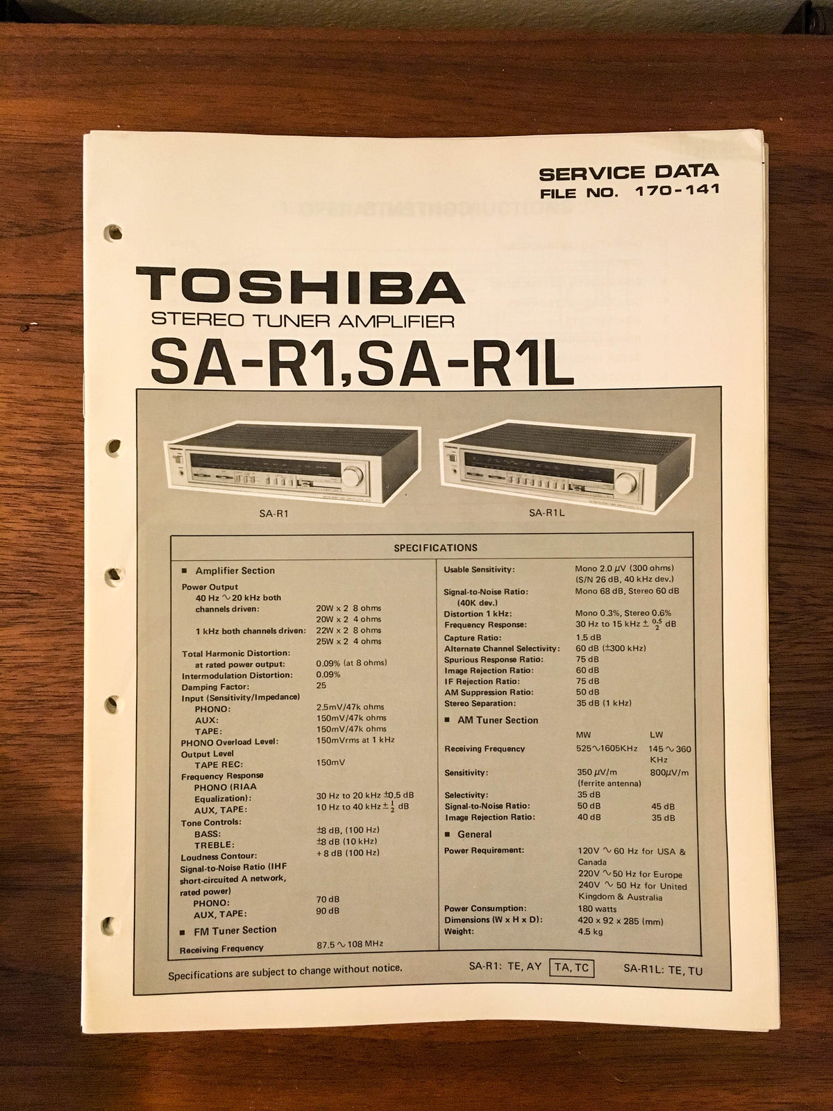 Toshiba SA-R1 SA-R1L Amplifier Service Manual *Original*