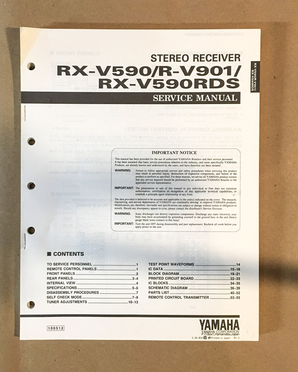 Yamaha RX-V590 RDS R-V901 Receiver Service Manual *Original*