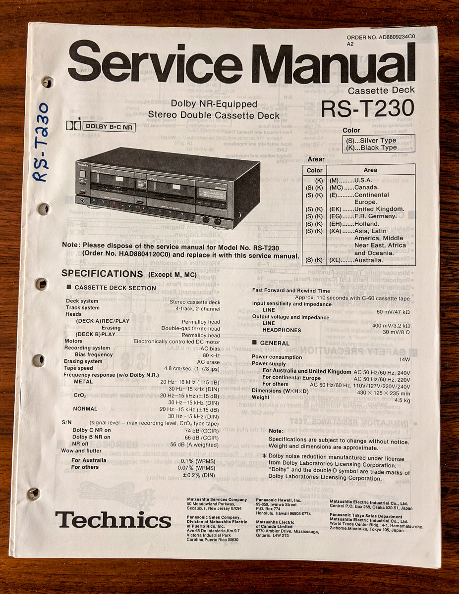 Panasonic RX-T230 Radio Cassette Service Manual *Original*
