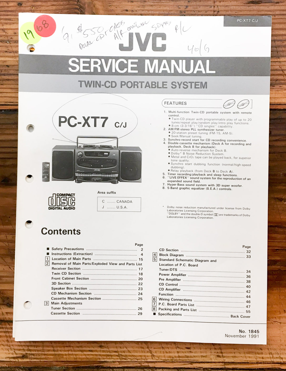 JVC PC-XT7 Stereo Service Manual *Original*