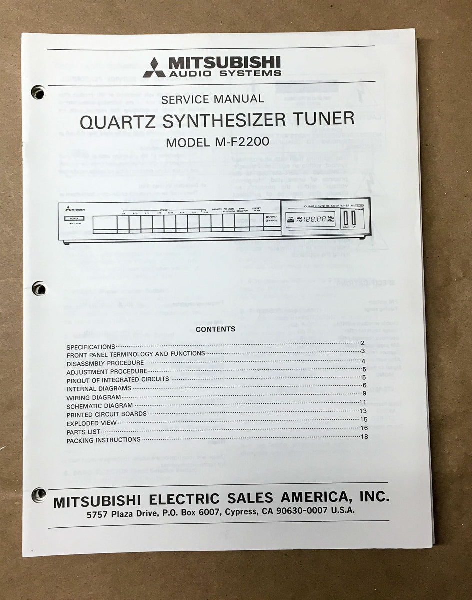 Mitsubishi M-F2200 Tuner Service Manual *Original* – Vintage Audio