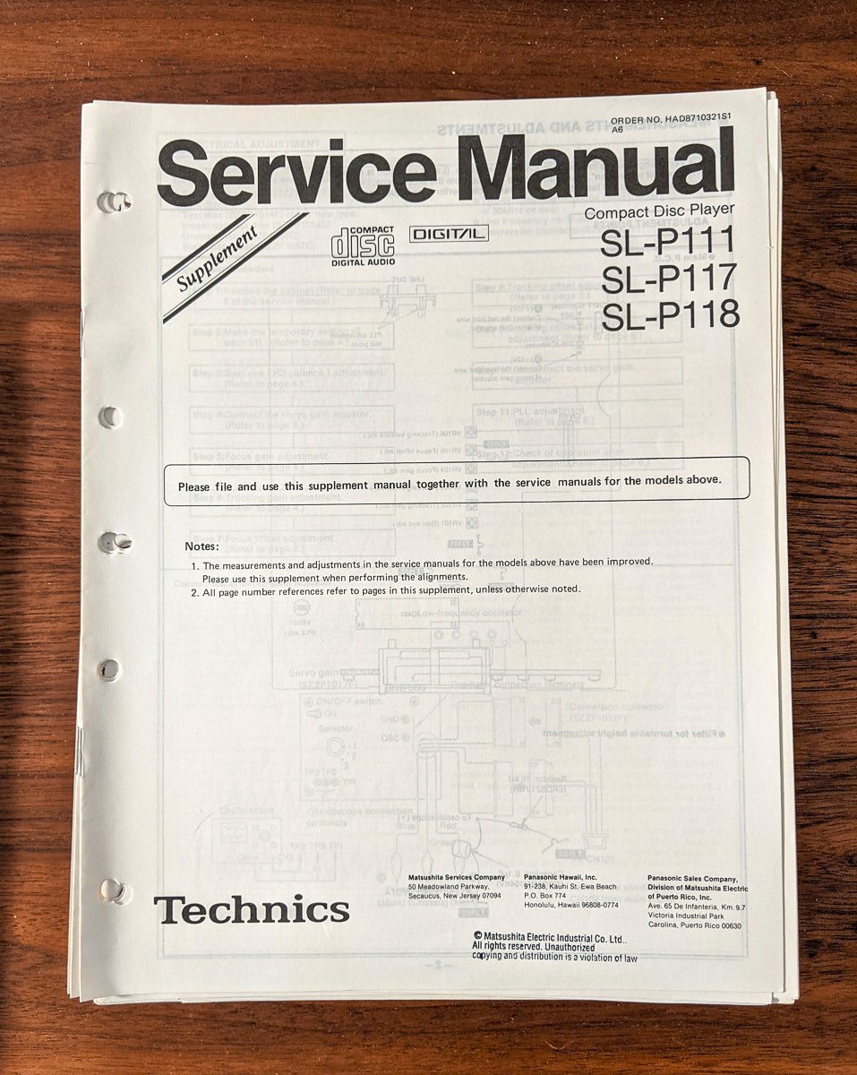 *Original* Technics SL-P117 CD Player Service Manual