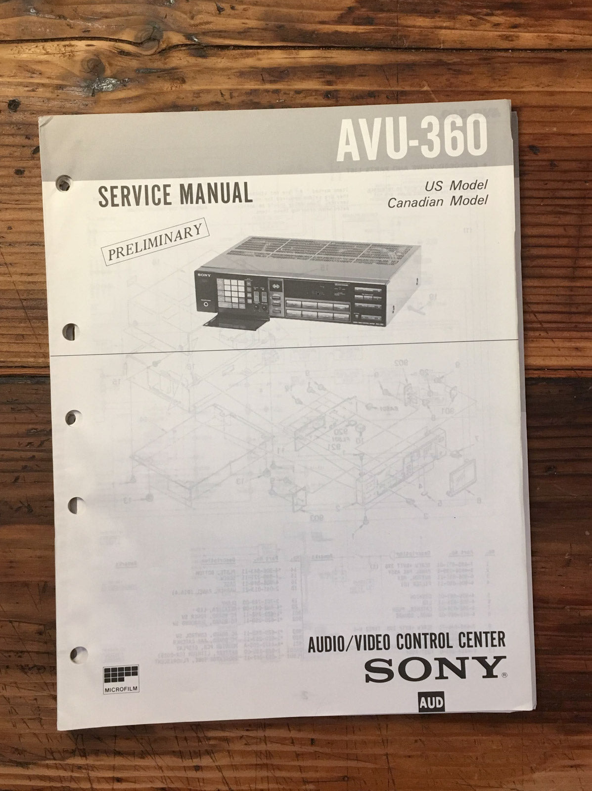 Sony AVU-360 AV Control Center Prelim. Service Manual *Original*