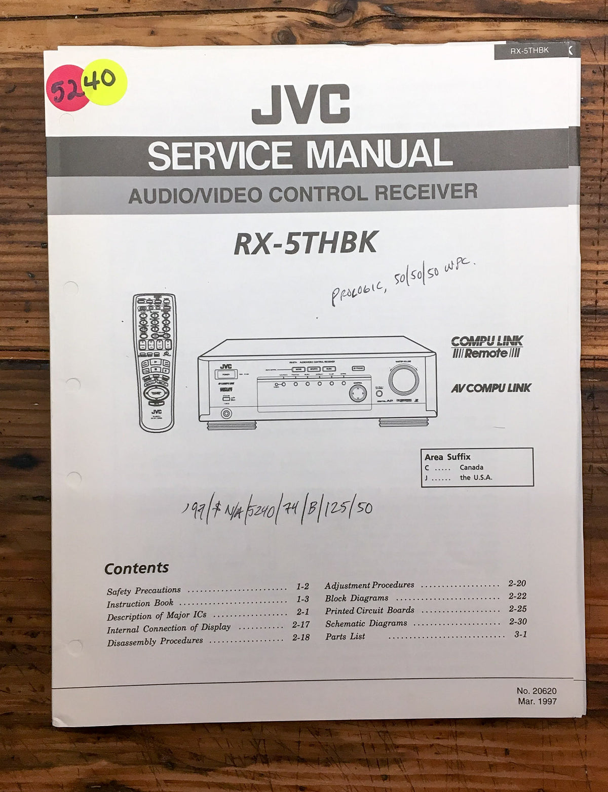 JVC RX-5TH BK Receiver Service Manual *Original*
