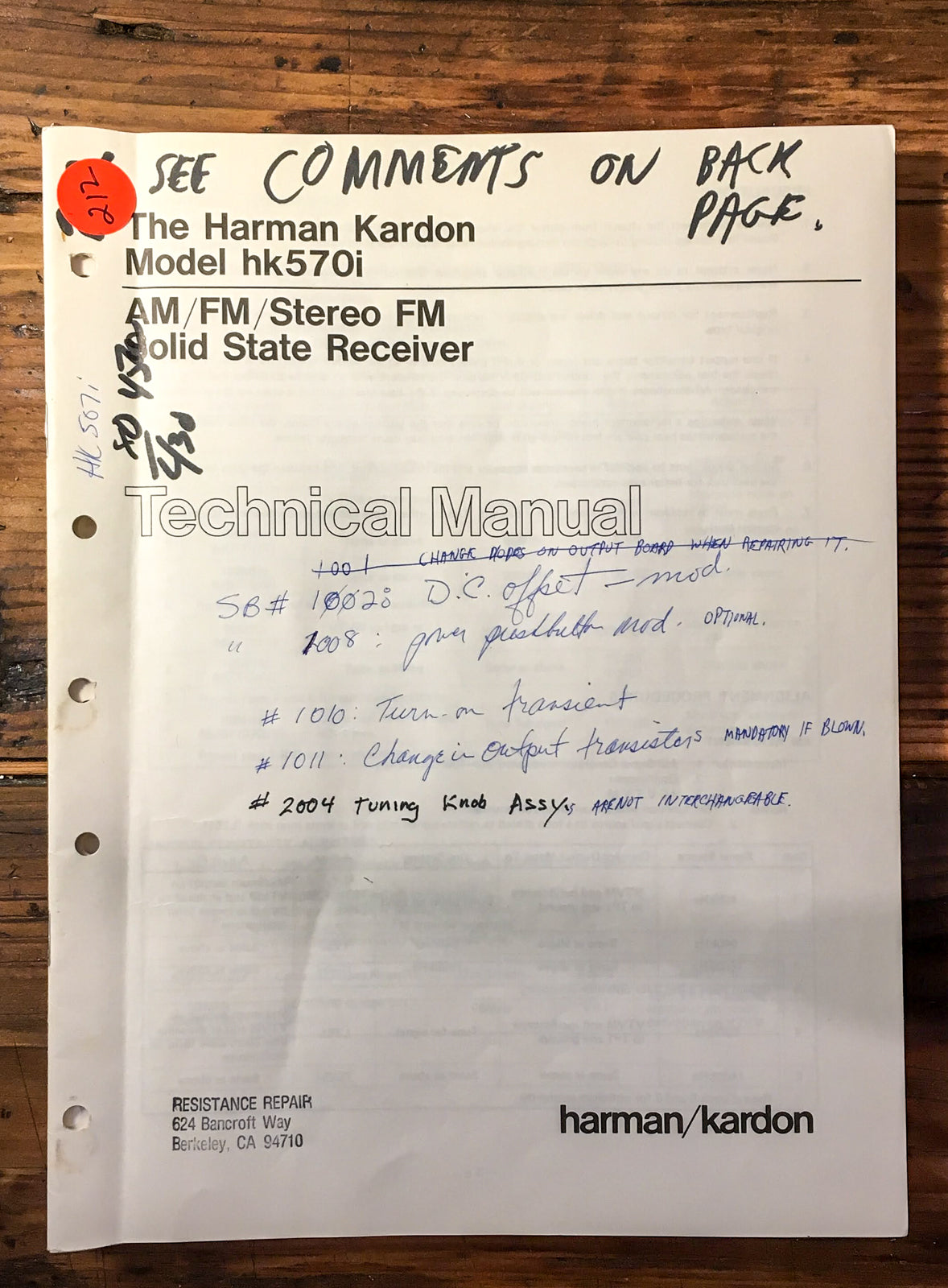 Harman Kardon HK570i hk 570i Service Manual *Original*