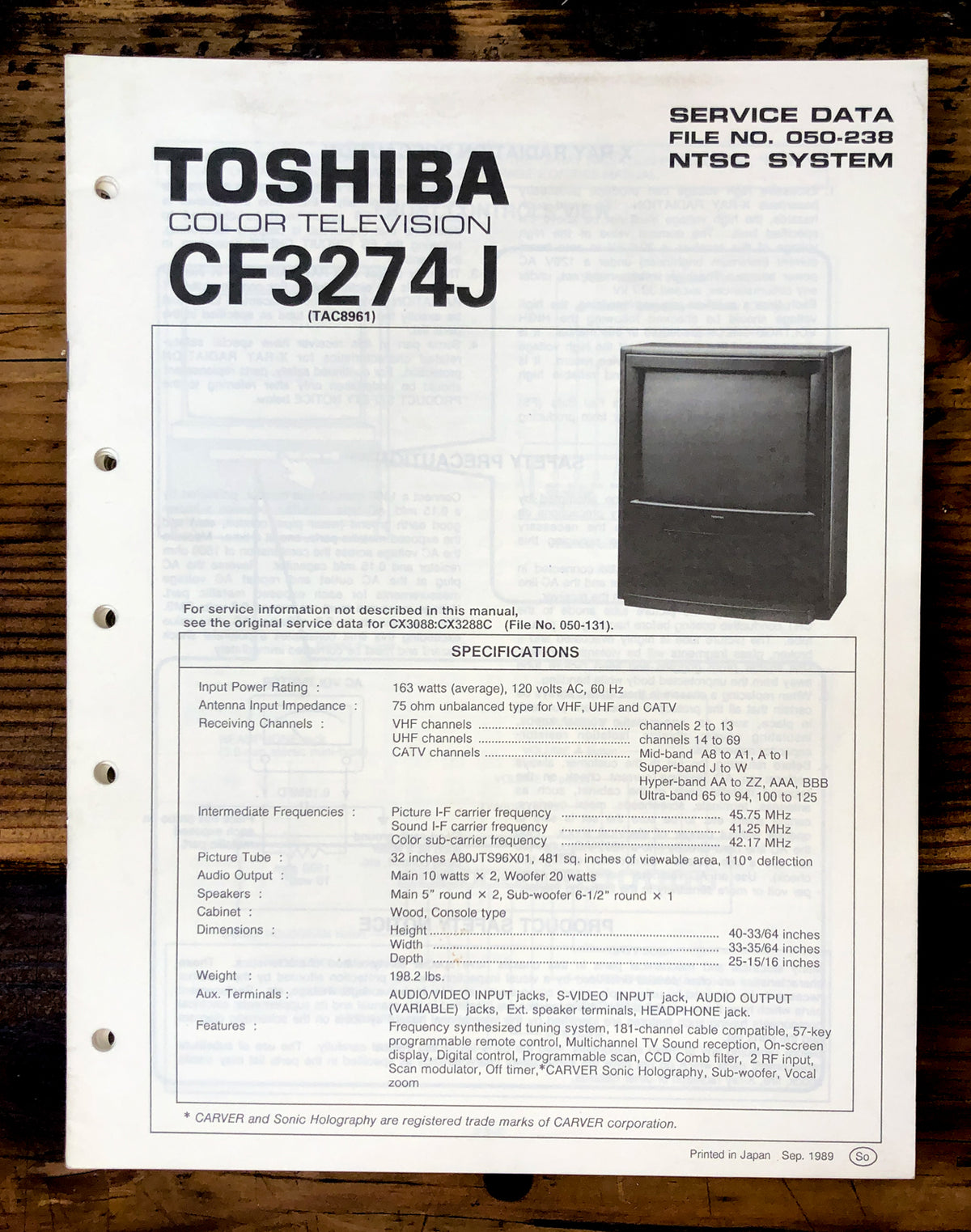 Toshiba CF3274J TV Service Manual *Original*
