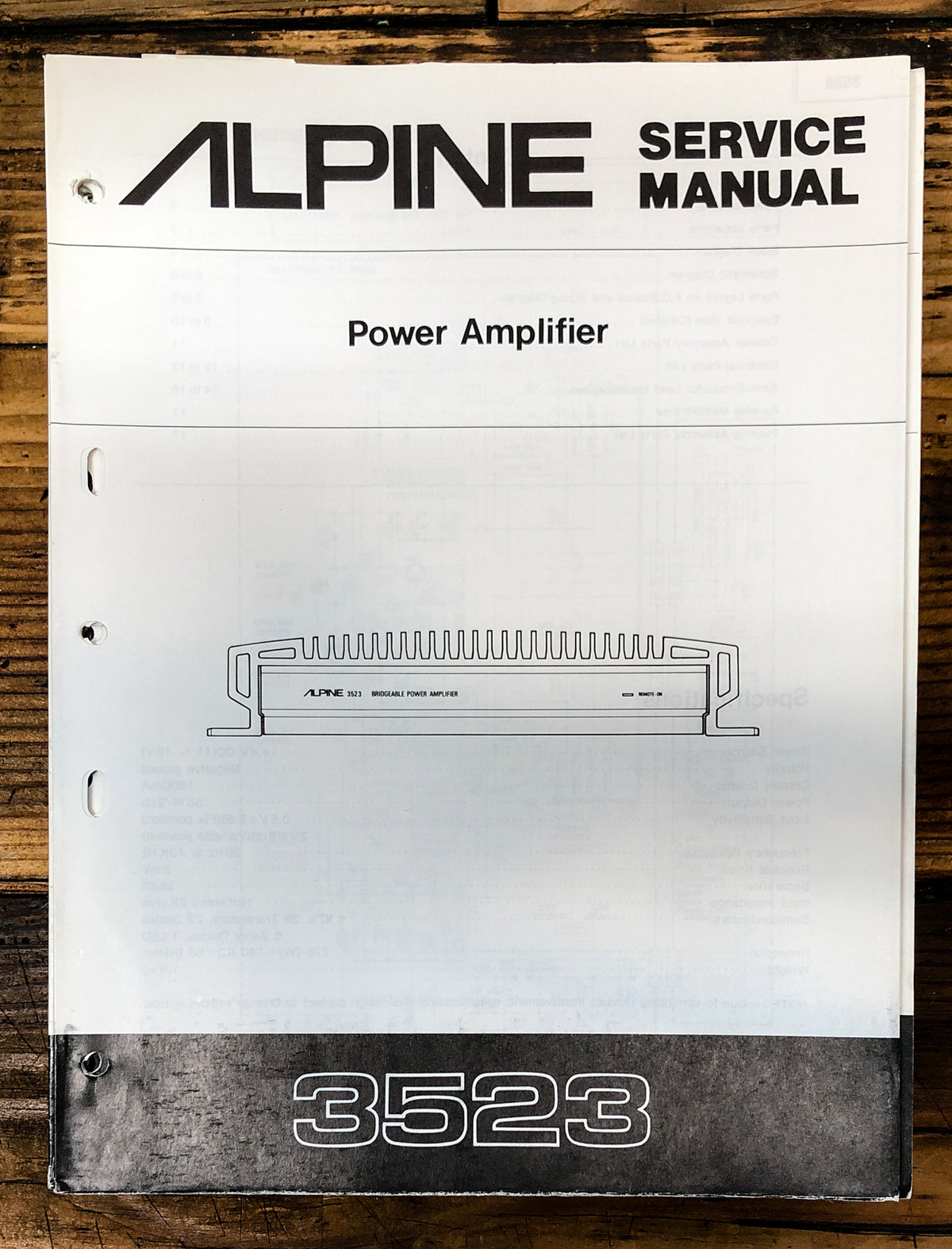 Alpine Model 3523 Power Amplifier Service Manual *Original*