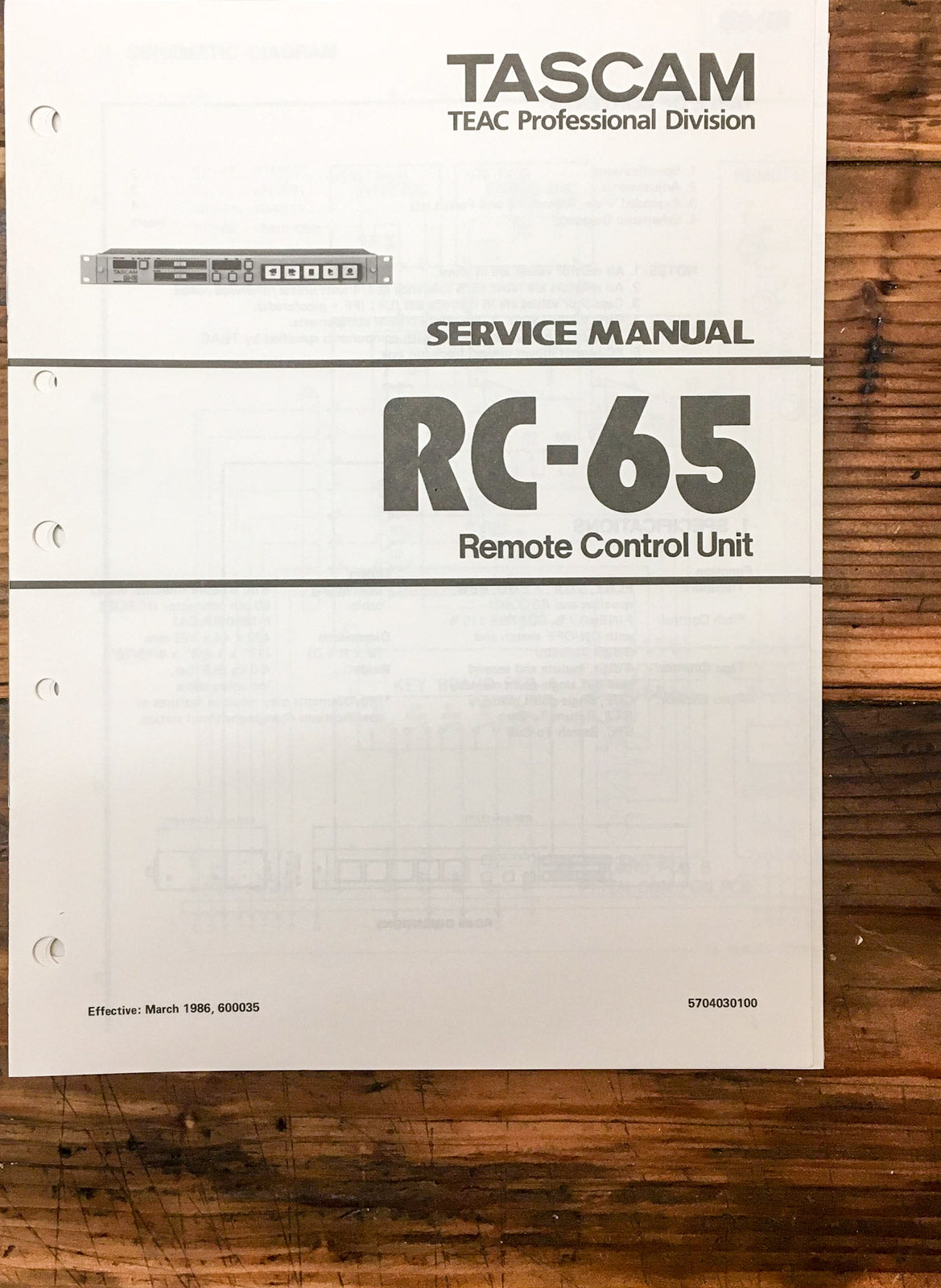 Teac RC-65 Remote Control Unit Service Manual *Original*