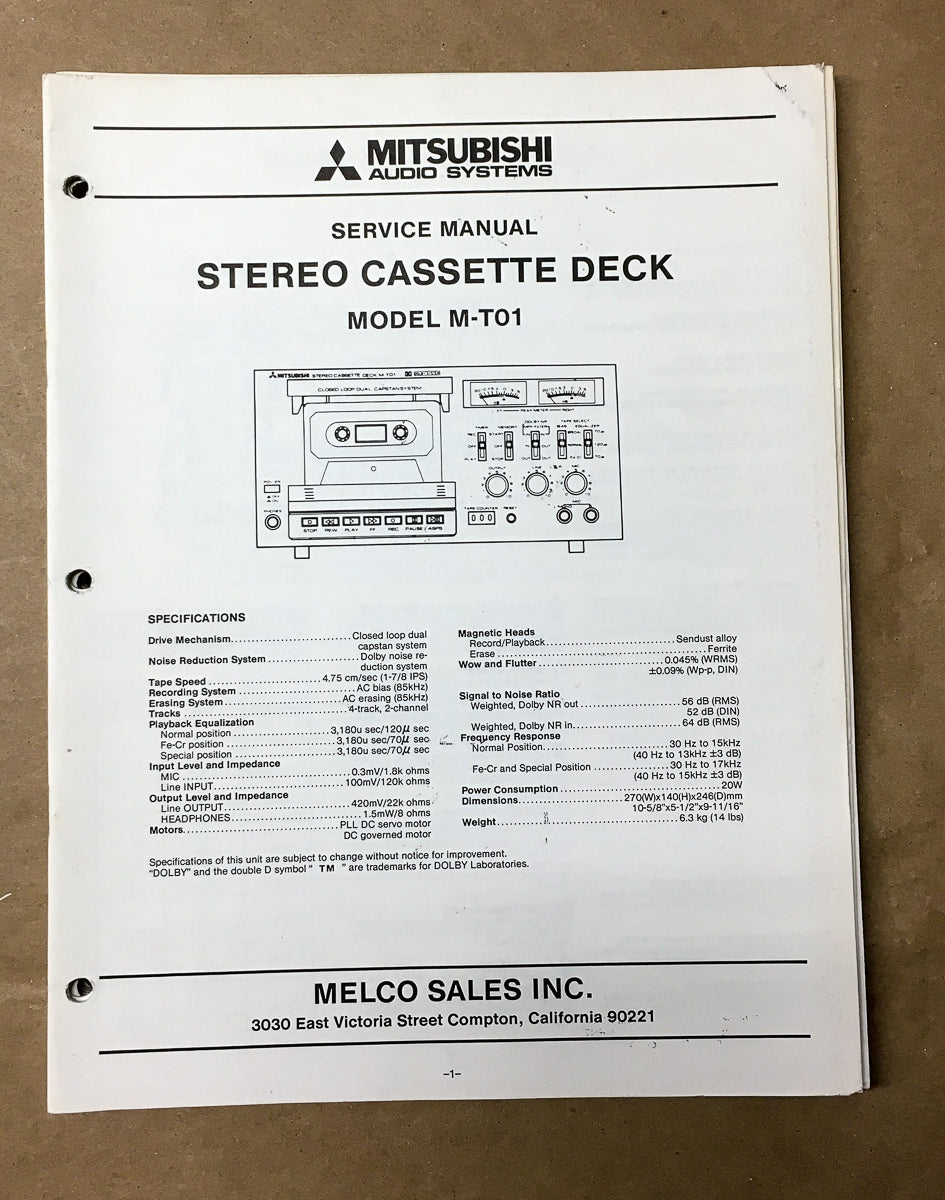 Mitsubishi M-T01 Cassette Service Manual *Original*