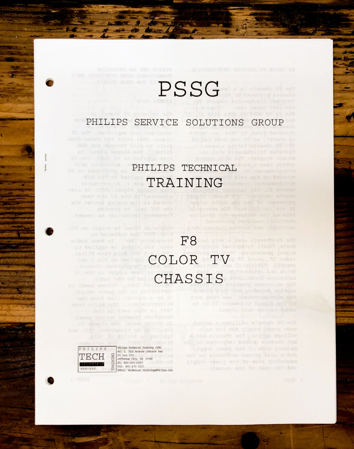 Philips Technical Training F8 Color TV Chassis Manual *Original*
