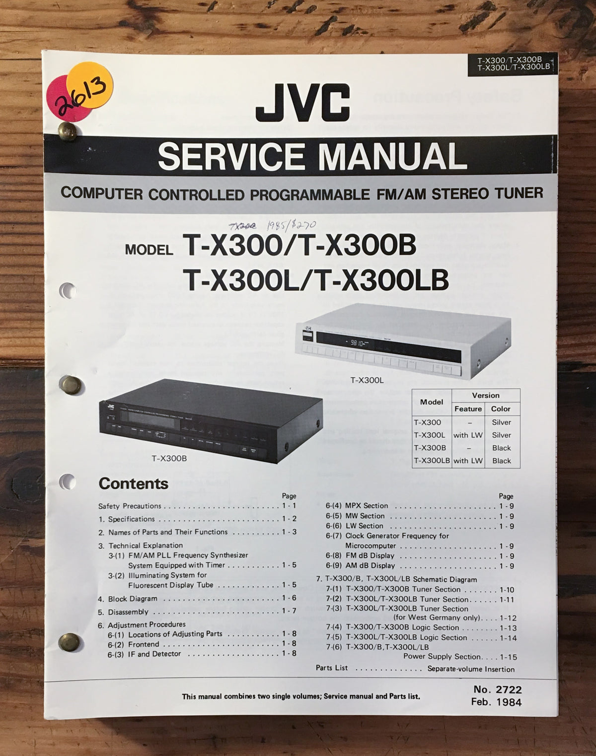 JVC T-X300 T-X300B Tuner Service Manual *Original*