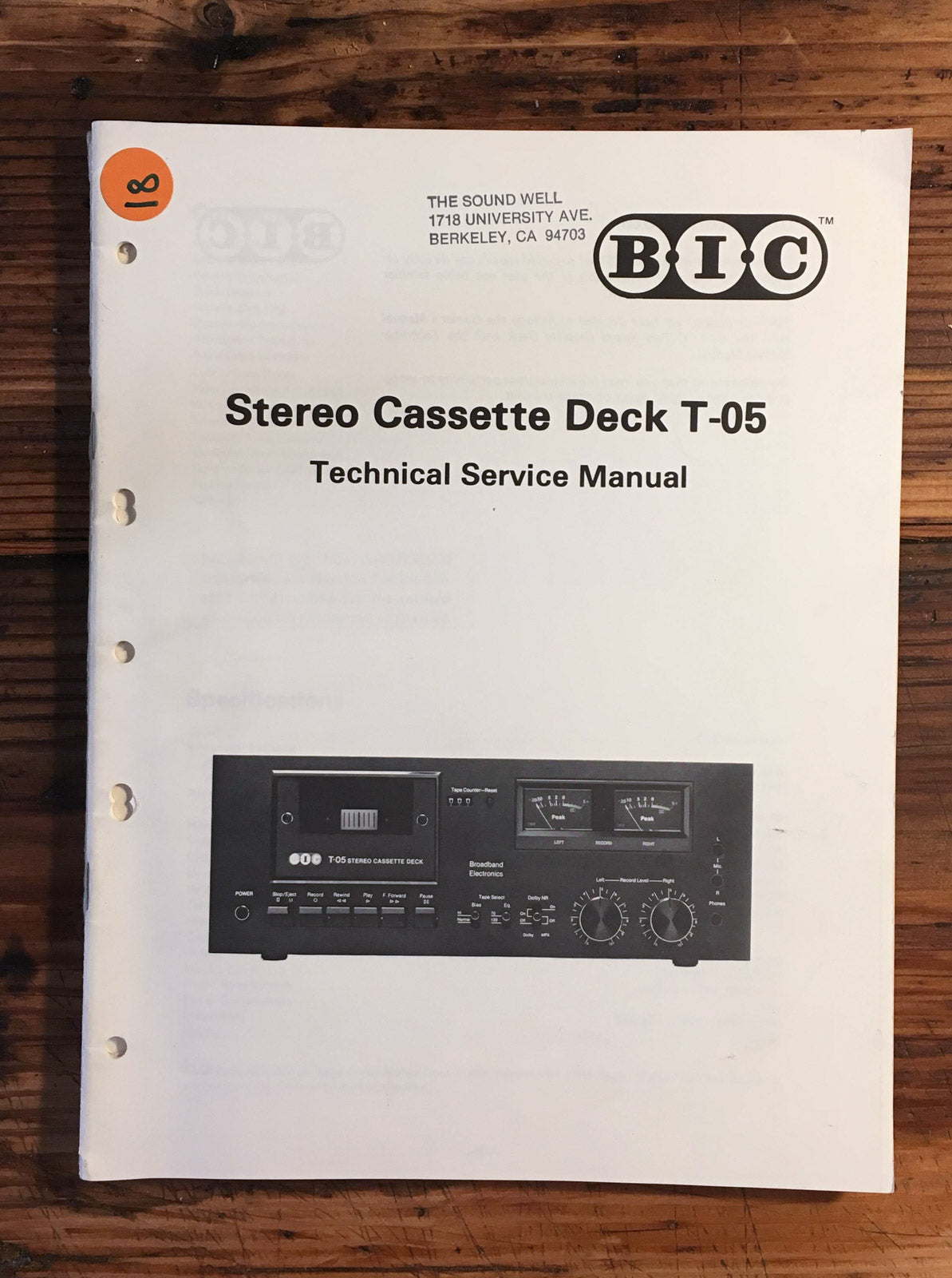 BIC / B.I.C T-05 / T-5 Cassette Service Manual *Original*