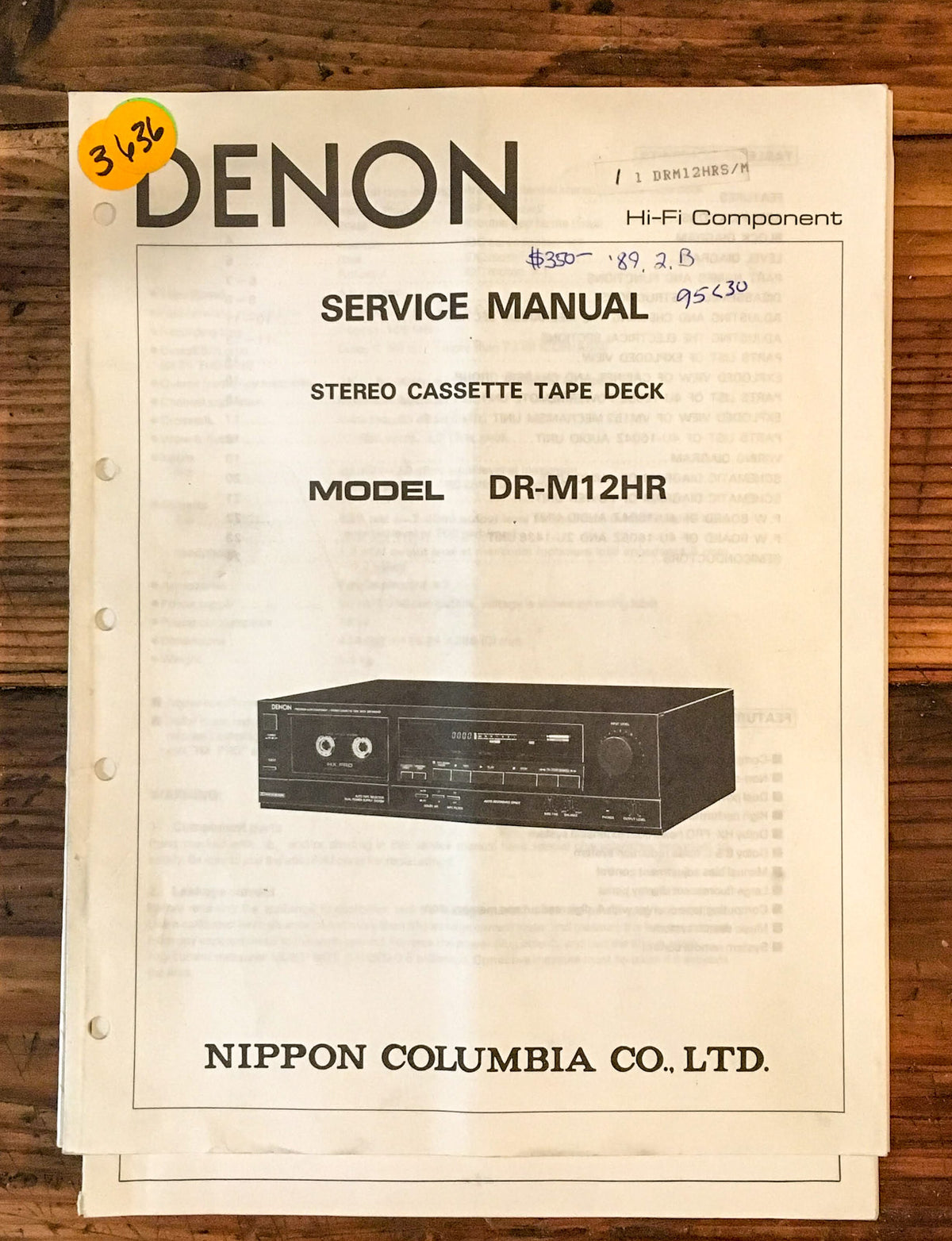 Denon DR-M12HR DR-M12 HR Cassette Deck Service Manual *Original*