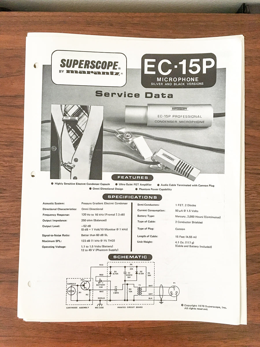 Superscope / Marantz EC-15P Microphone Service Manual *Original*
