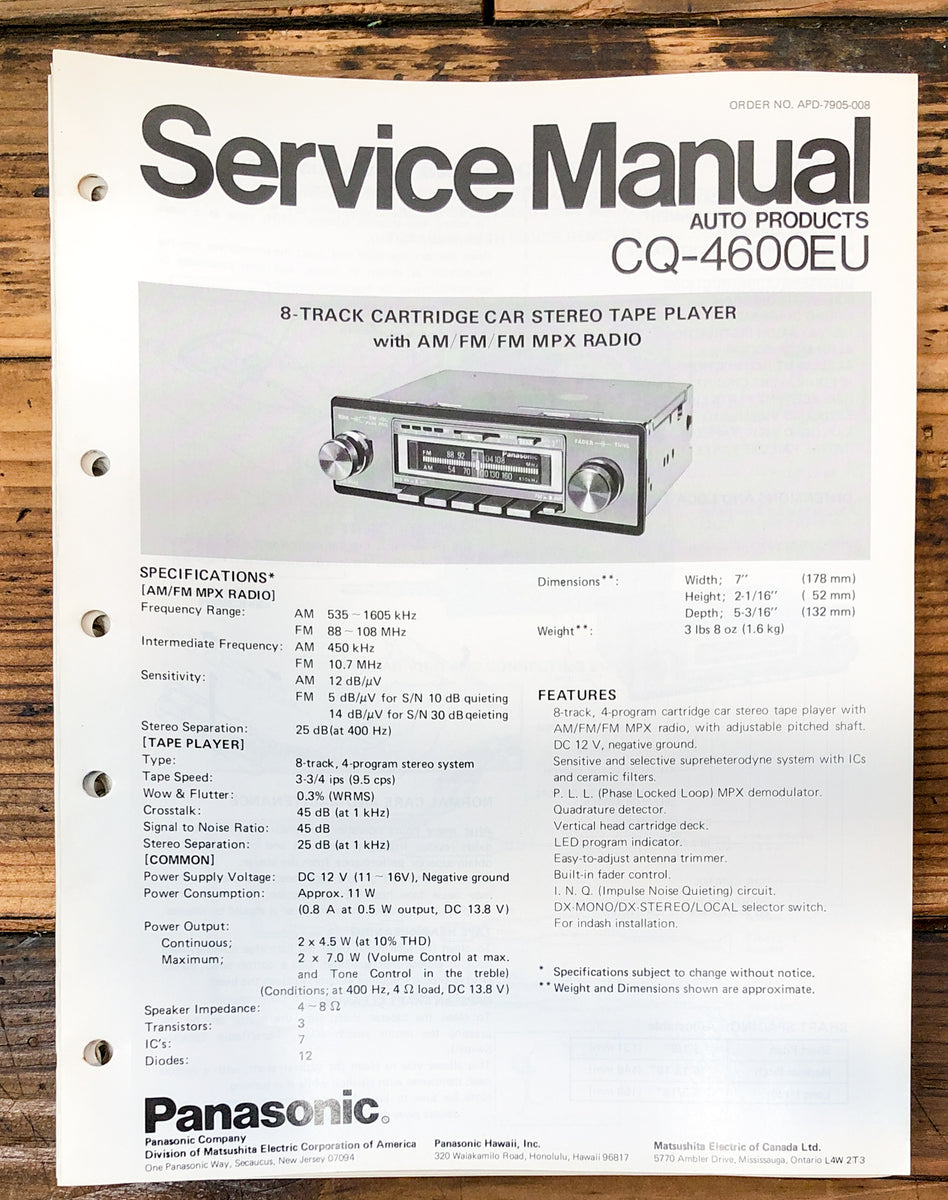 Car Stereo Service Manual *Original* Vintage Audio Store Vintage
